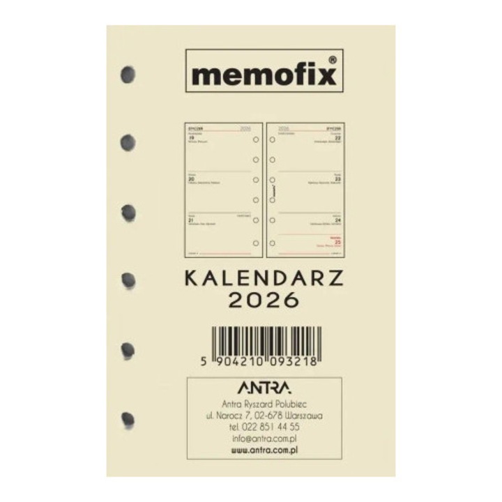 Wklad kalendarzowy 2026 Memofix A6 TDW, Antra