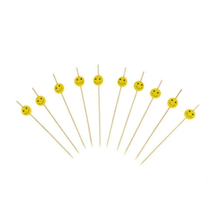 Set 10 frigarui pentru aperitive Arpex, 12cm, cu forme decorative si model de zambet