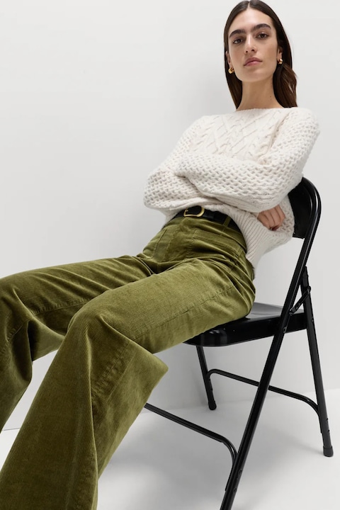 Marks & Spencer, Pantaloni din reiat cu croiala ampla, Verde masliniu