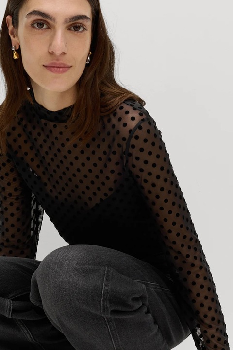 Marks & Spencer, Bluza din plasa cu buline, Negru