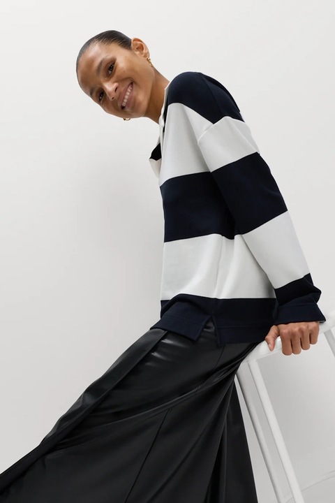 Marks & Spencer, Pulover polo cu dungi, Alb/Bleumarin