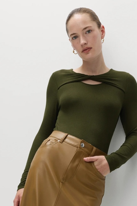 Marks & Spencer, Bluza cu decupaj si detaliu rasucit, Kaki inchis