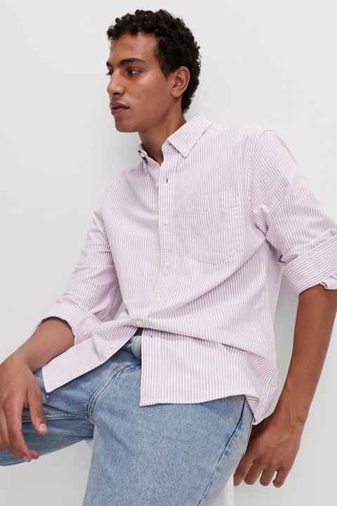 Marks & Spencer, Camasa de bumbac cu dungi si buzunar pe piept, Roz deschis