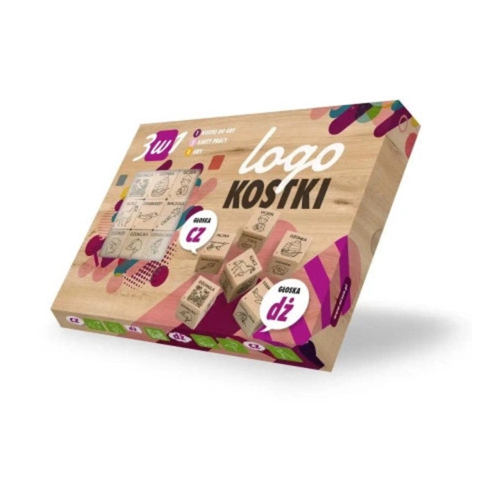 Jocuri de memorie si inteligenta, Arson, Logokostki - set 9 cuburi din lemn, 17 carti de lucru, glosca "CZ,DZ"