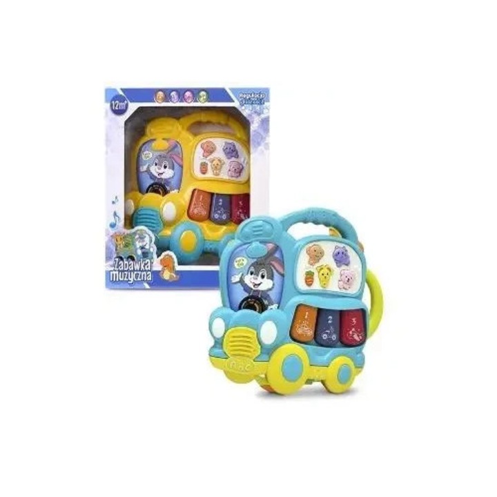 Jucarie interactiva pentru bebelusi, Artyk, Edu autko, 3 moduri muzicale, 2 culori, 17,5x18,5x5,5cm