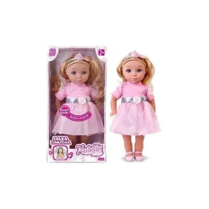 Papusa functionala Artyk Natalia 36cm, vorbeste in limba poloneza, ochi care se inchid, set