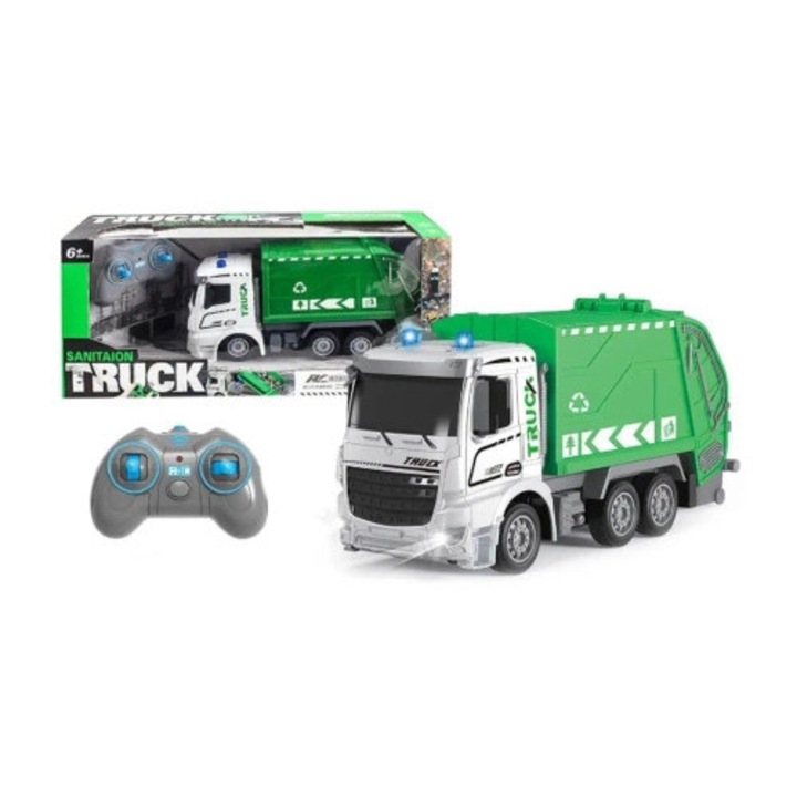 Utilaj de constructie de jucarie, Artyk, Camion de gunoi RC, verde