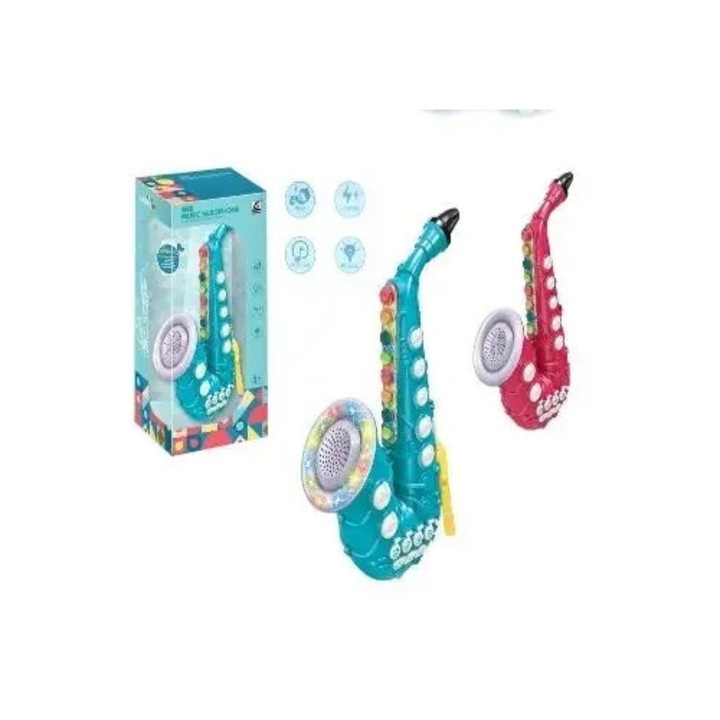 Saksofon pentru copii Artyk, 10 melodii, 4 moduri de joc, 16x33x9,5cm, multicolor