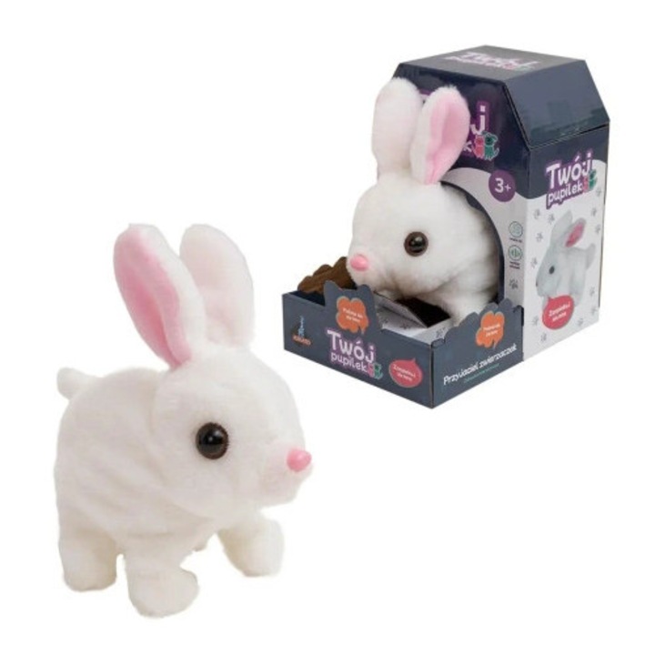 Iepuras interactiv Askato, alb, 15x10x18cm