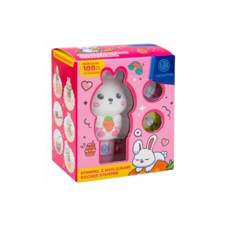 Stampila cu autocolante Astrafun Iepure 100 autocolante reutilizabile + carticica
