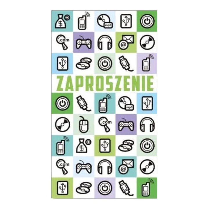 Set invitatii de nastere copii, ASTRO, brokatate, 9,3x16,5cm, cu 10 plicuri albe