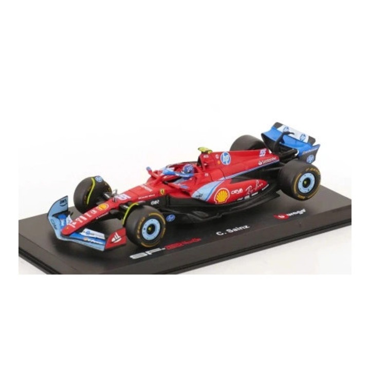 Model automacheta Ferrari SF-24 GP Miami 2024, Carlos Sainz, detalii metalice, 1:43, multicolor BBurago