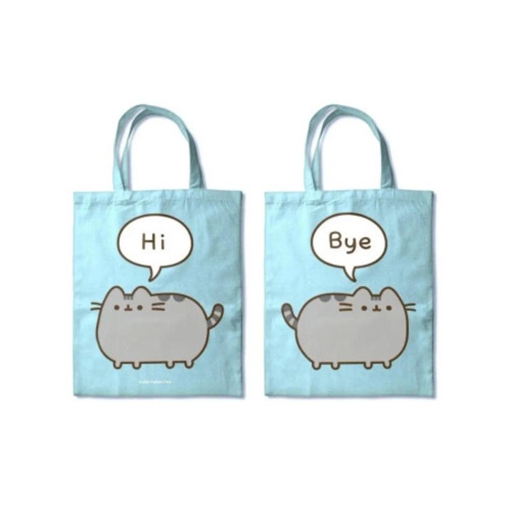 Pusheen HI-BYE zöld szövött táska, 40x36cm, 100% poliészter, ideális bevásárláshoz és szabadidős tevékenységekhez
