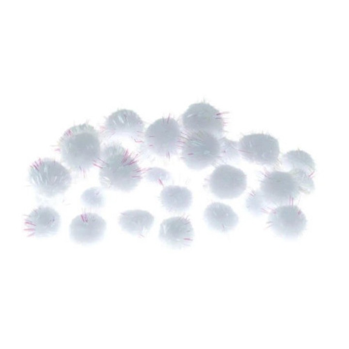 Set pomponi metalizati, BREWIS, 20mm, alb, 40 bucati