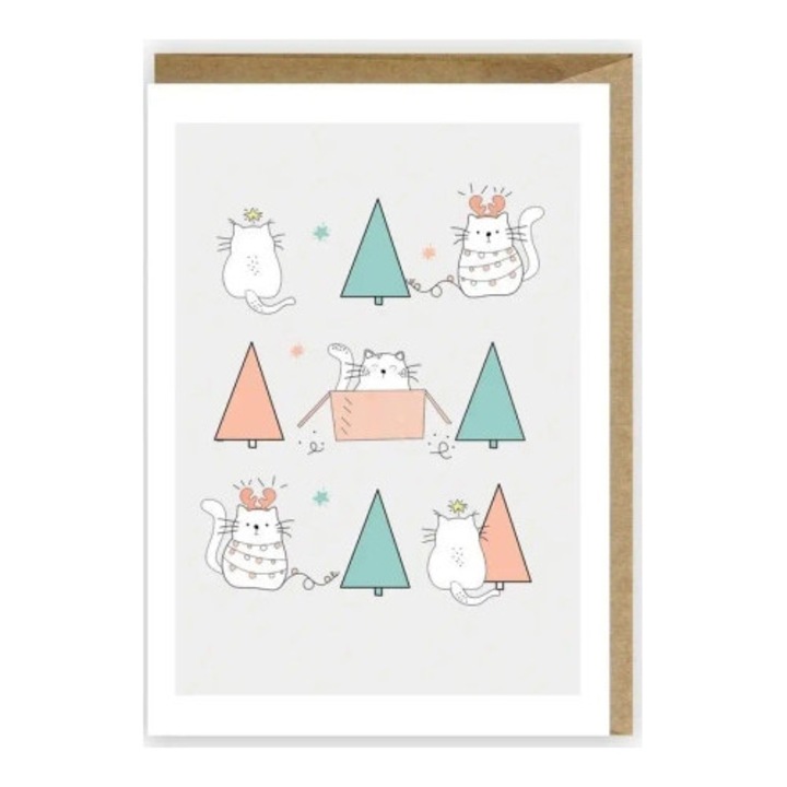 Felicitare de Craciun, Cardie, grafica adorabila, set cu plic ecologic, A6