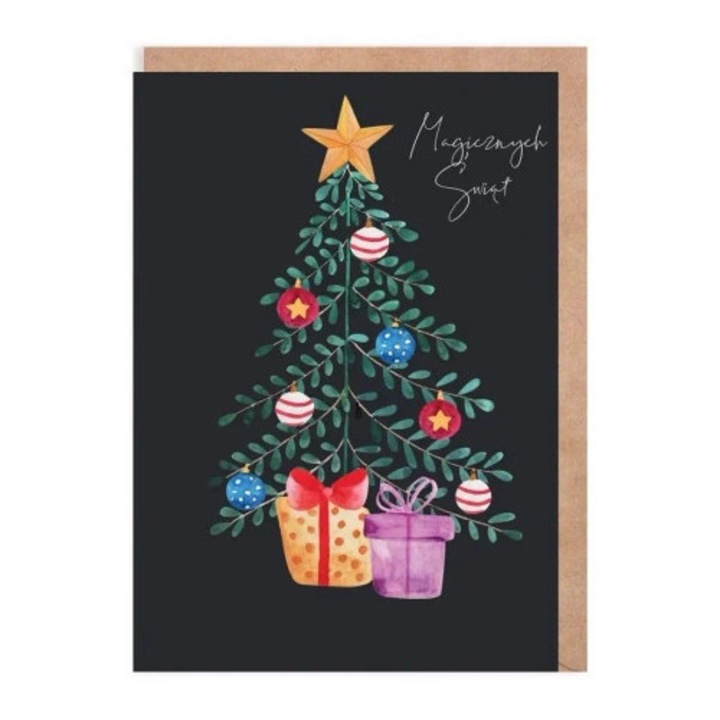 Felicitare, Cardie, Craciun, grafica usoara, 10,5x14,8cm, set cu envelopa ecologica