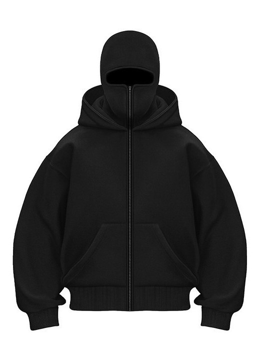 Hanorac barbati, Y2K, Gothic Harajuku, design masca ninja, negru, fabrica rezistenta la vant