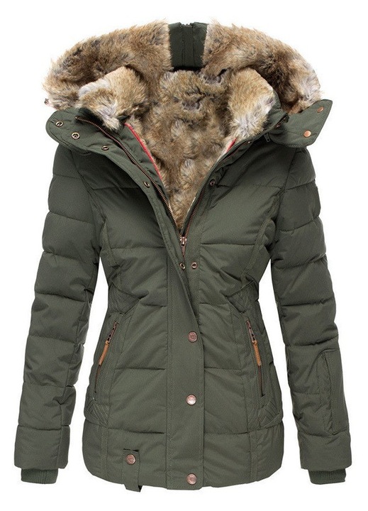 Jacheta de iarna pentru femei, captusita, cu gluga, bumbac, kaki, 5XL INTL