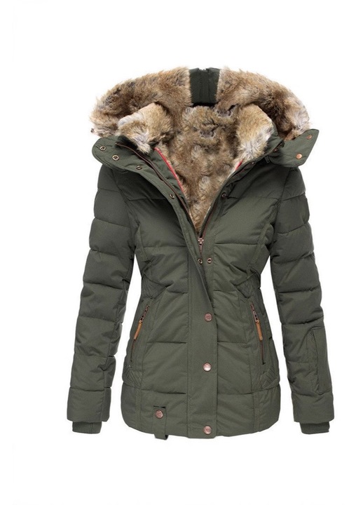 Jacheta de iarna pentru femei, captusita, cu gluga, bumbac, kaki, 5XL INTL