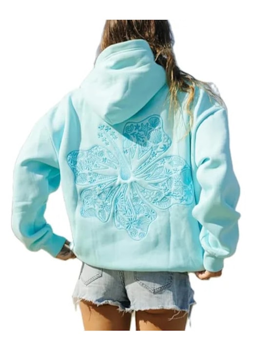 Hanorac barbati, albastru deschis, cu imprimeu grafic, maneca lunga, cu snur, 2XL INTL