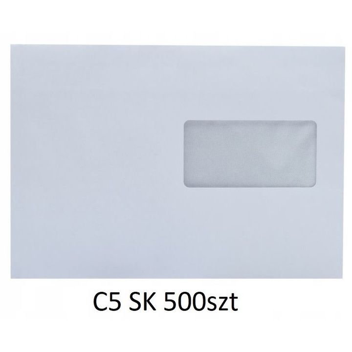 Set Plicuri Din Hartie C5 Cu Fereastra, Neopak, Format C5, Tip Inchidere Autoadeziv Sk Fara Umectare, Material Hartie Offset, Gramaj Hartie 80 g/M², 162 x 229 mm, Alb, 500 Buc