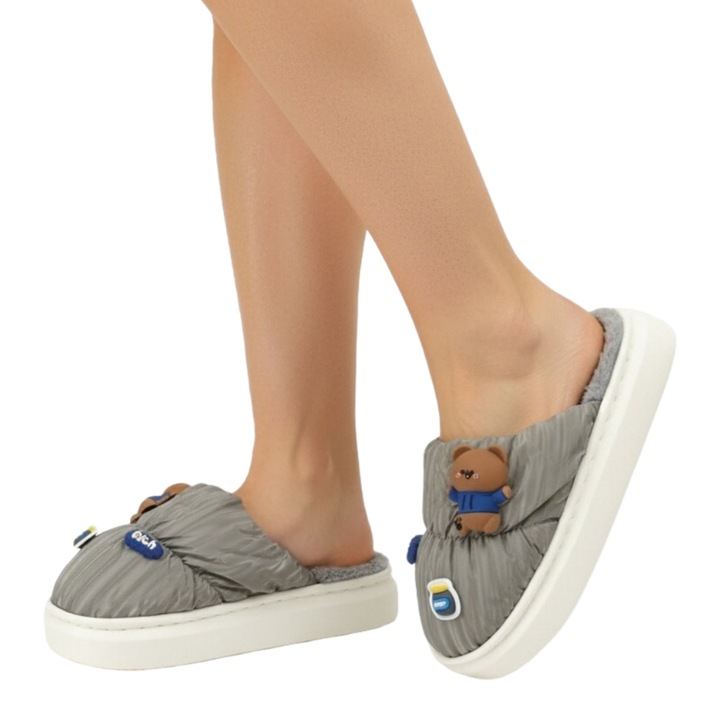 Papuci de casa veseli L713gri 122453, Gri, 40-41