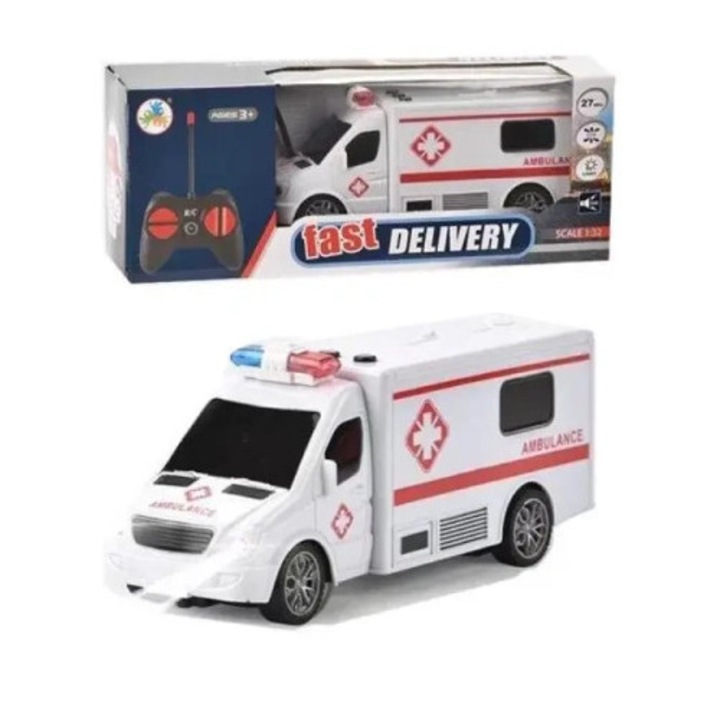 Masinuta R/C Ciuciubabka Ambulans cu lumini si sunete, set cu incarcator