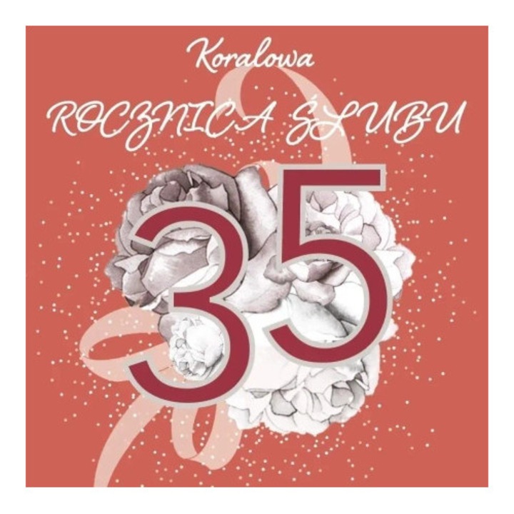 Felicitare Clear Creations kwadrat CL4409 Rocznica Slubu 35, coral, cu cristale Swarovski, fara text, handmade