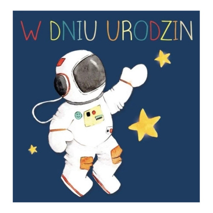 Felicitare Karnet kwadrat CL4208_PO Urodziny Kosmonauta, Clear Creations, fara text, cu envelopa, 15x15cm