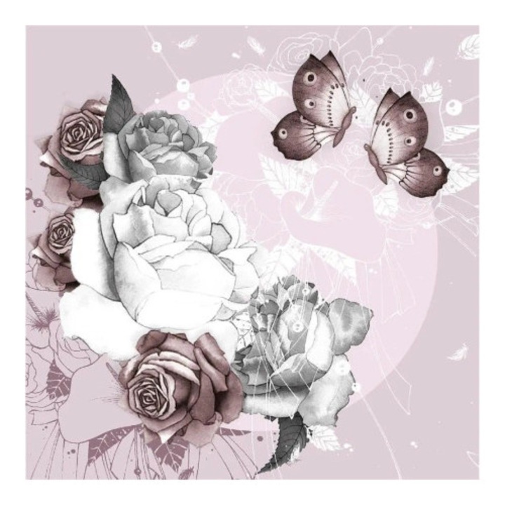 Felicitare, Clear Creations, Karnet kwadrat CL0923, flori si fluturi, fara text, set