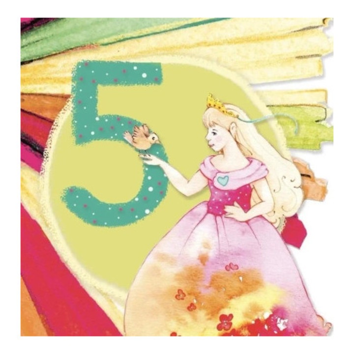 Felicitare Karnet kwadrat CL4205_PO Urodziny 5 Dziewczynka, fara text, cu envelopa, 15x15cm