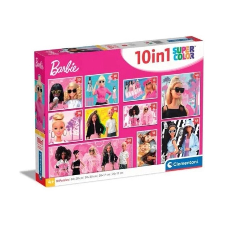 Puzzle set 10 in 1 Clementoni Super Kolor, multicolor, dimensiuni 20x12cm, 20x17cm, 30x30cm, 60x20cm