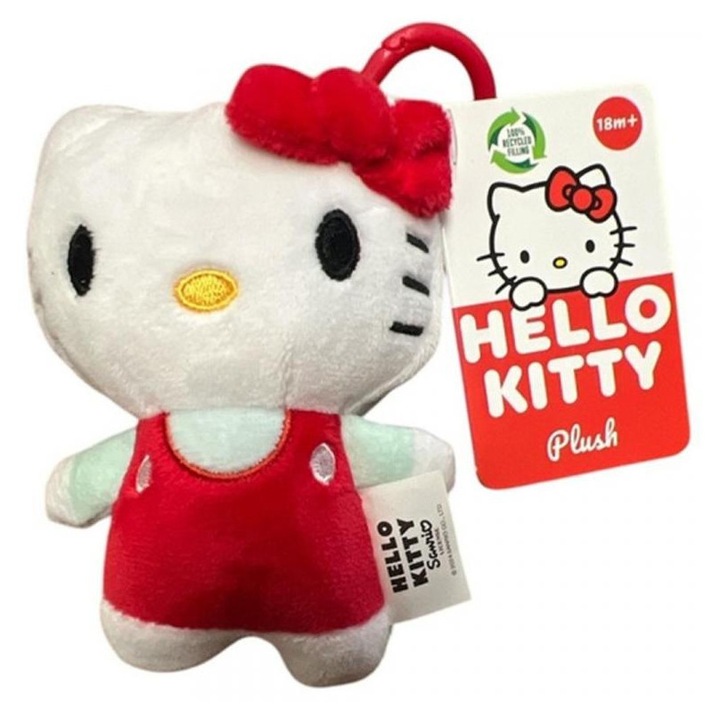 Hello Kitty plüss táskaklipp, 12 cm - piros