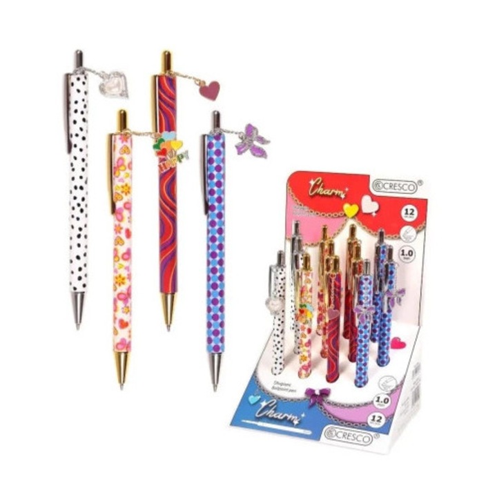 Pixuri Cresco Charm, set 12 buc, 4 culori, cerneala albastra