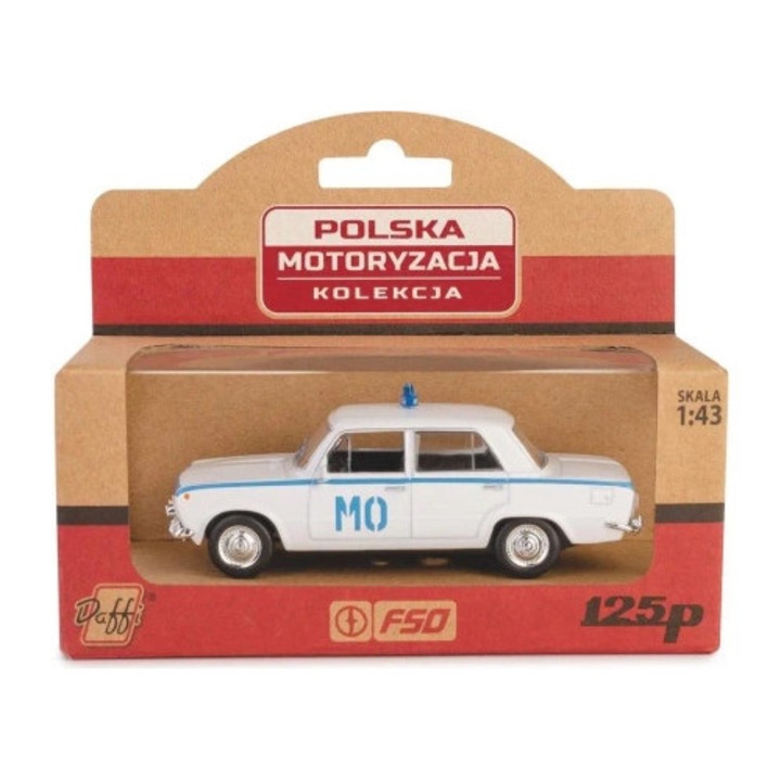 Daffi Fiat 125P MO fém kisautó, 1:43, műanyag elemek, fehér