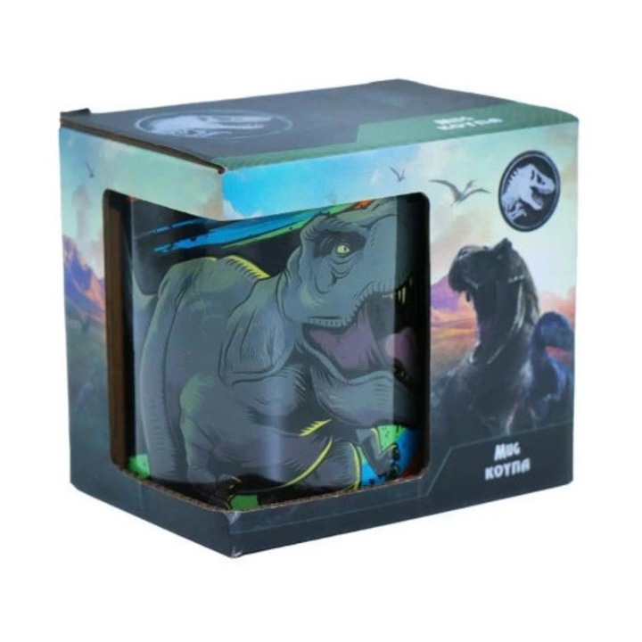 Diakakis Jurassic kerámia bögre 340ml, rajzfilmfigura design, díszdobozos csomagolás
