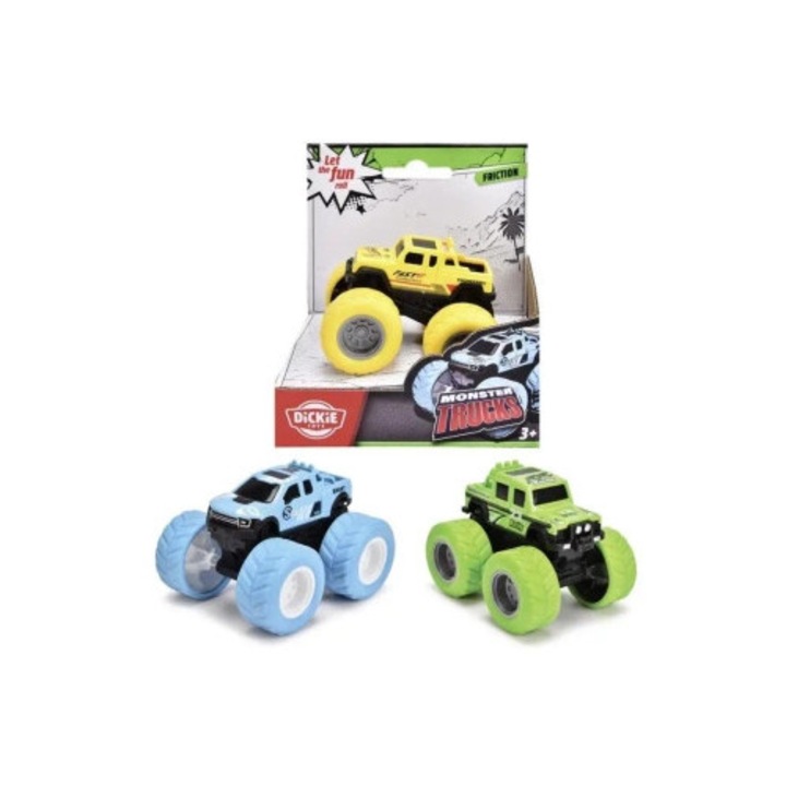 Monster Truck autó szett, Dickie Toys, 3 modell, 8,5cm, gumi