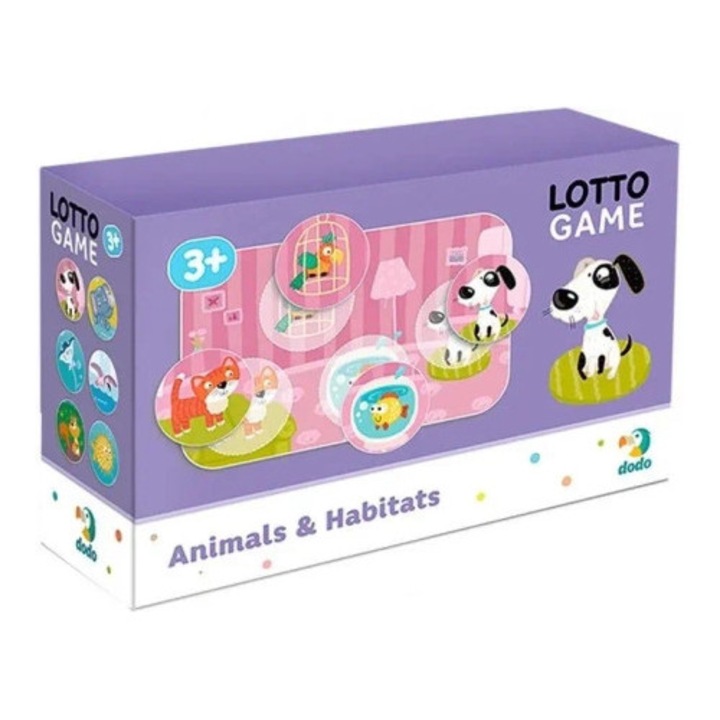 Joc de societate Dodo Bingo Animale, set 6 carti si 24 de jetoane, 3+ ani