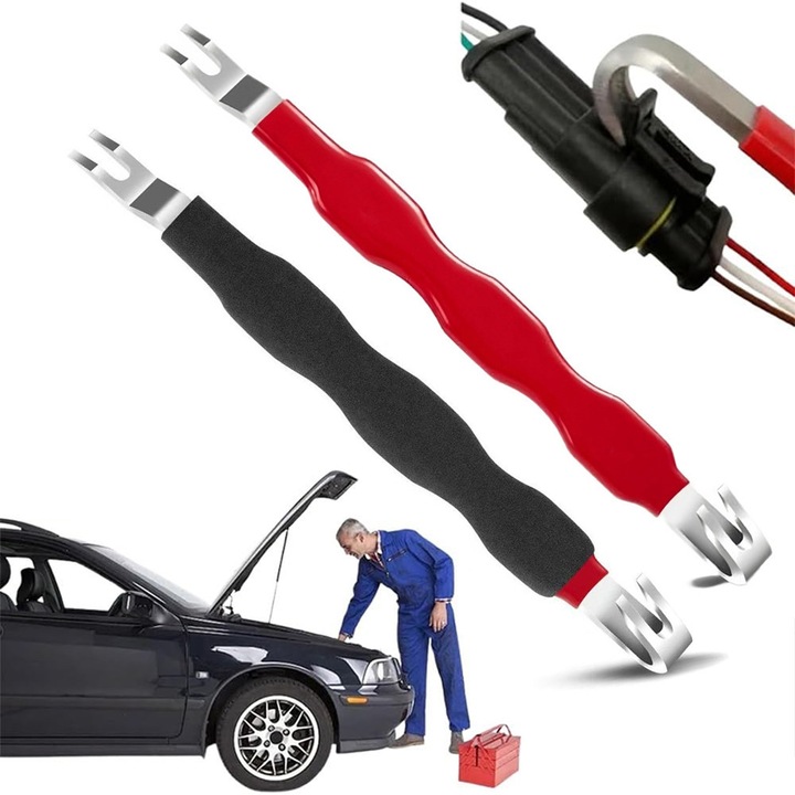 Set de scule Pro Auto Trim pentru demontarea clemelor auto, 2 buc., Clema cablaj auto bara de levier, pentru demontarea interiorului masinii, indepartare cabluri auto, Multifunctionale, Portabil, Intretinere fara efort, Metalic, Rosu/Negru