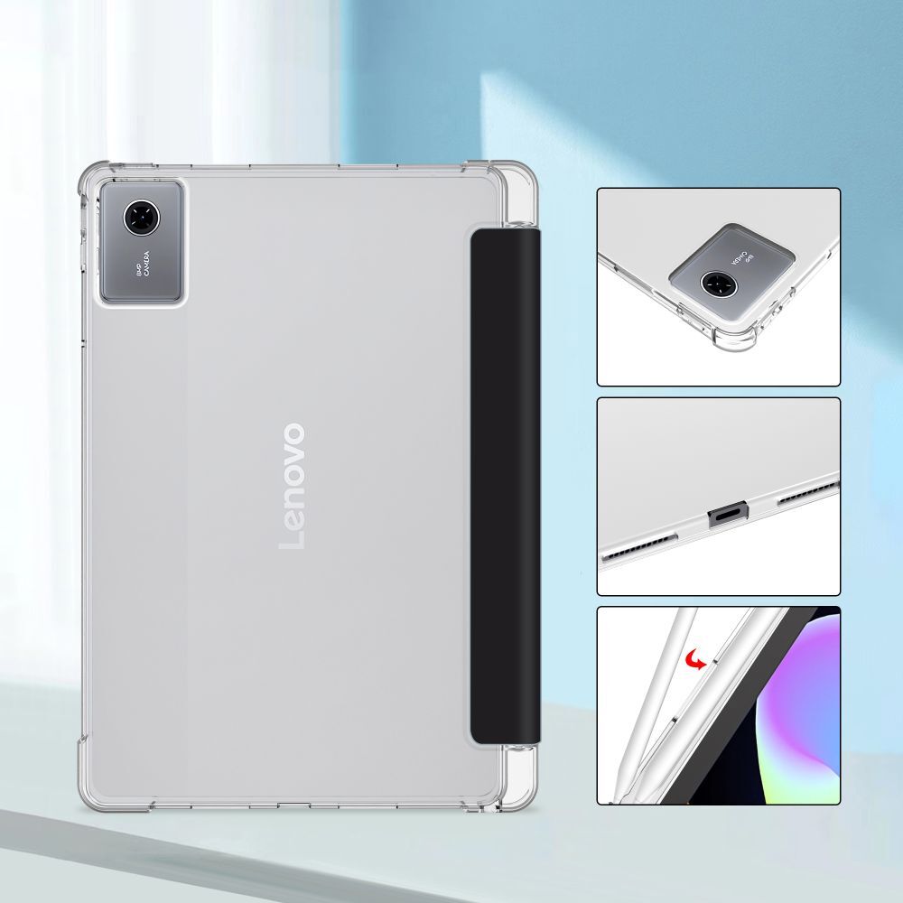 Huse tablet Graffistore pentru Lenovo Idea Tab 11 inch (TB-336) - husă smart neagră pentru tabletă, cu spate transparent, cu suport pentru stylus
