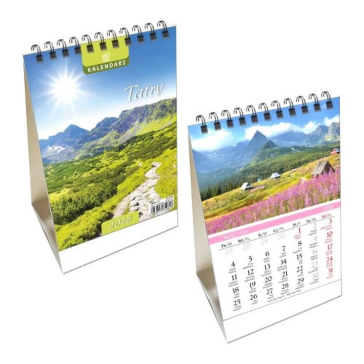 Kalendarz biurkowy 2026, EV-Corp, vertical, 10,5x17,5cm, spirala argintie, lunar