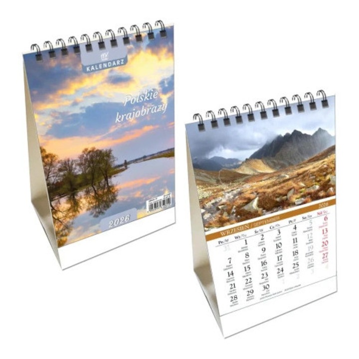 Kalendarz biurkowy 2026, EV-Corp, vertical, 10,5x17,5cm, spirala argintie, lunara