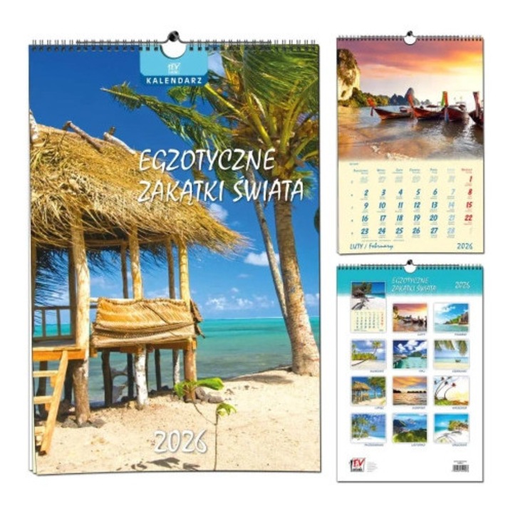 Kalendarz 2026 B3 13 plansz, format 480x326mm, spirala argintie, utilizare acasa