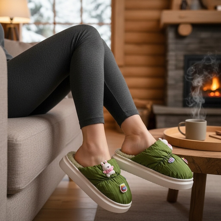 Papuci de casa veseli L713verde 122460, Verde, 38-39