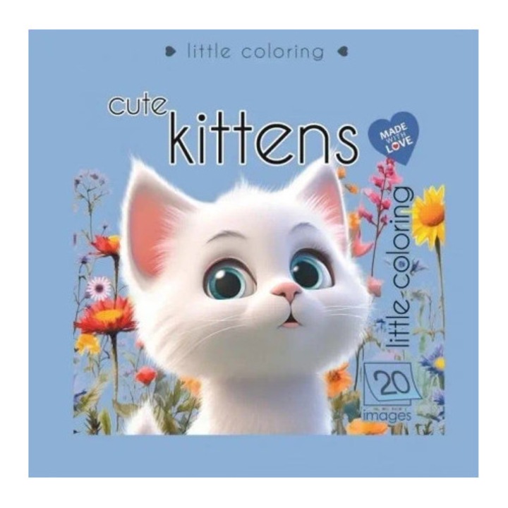 Caiet de colorat Fresh, 20 imagini, pisici dragute, 140x140cm, albastru