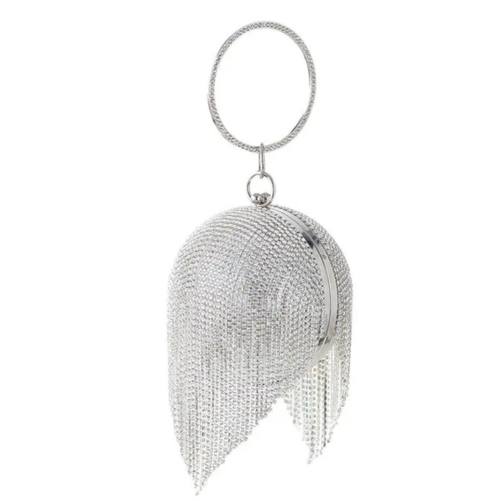 Női mini borítéktáska, gyöngyök, strasszok, 15x10x5cm