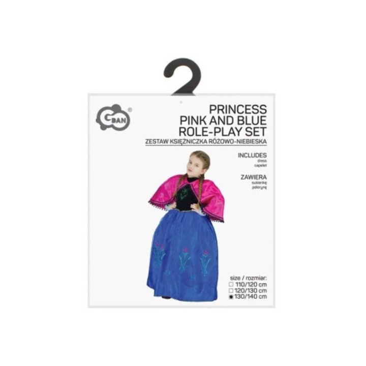 Costum pentru copii, Godan, printesa, set, roz, albastru, 130x140cm
