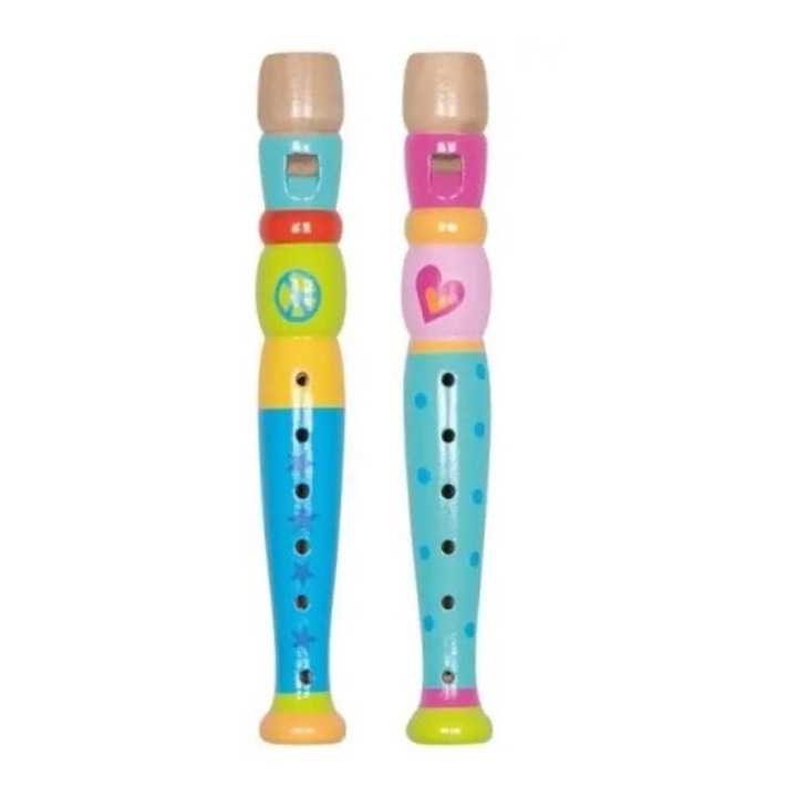 Flet prosti colorat Goki, set instrumente muzicale de jucarie, dezvolta abilitati muzicale, 30x5cm