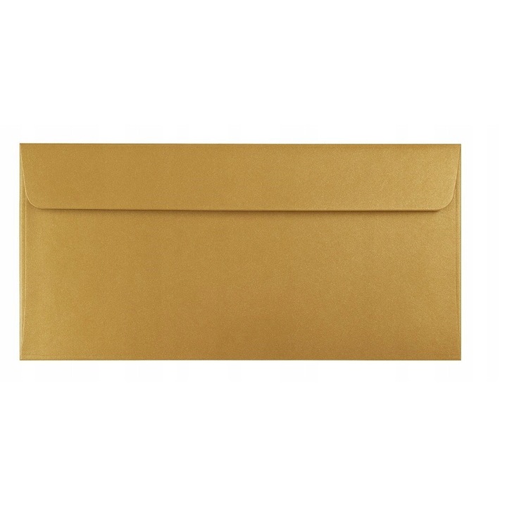 Set Plicuri Decorative, Neopac, Format Dl, Gramaj 120 G/M², Executat Din Hartie, Metoda De Inchidere Autocolanta, Calitate Inalta, 110 X 220 Mm, Aurii, 50 Buc