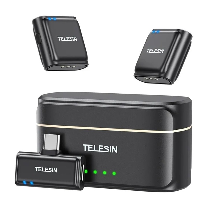 TELESIN microfon de cravata fara fir + powerbank pentru telefoane (USB-C)